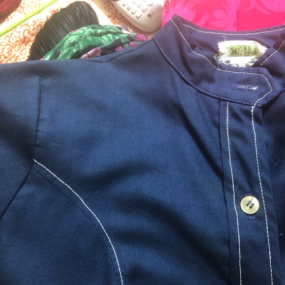Vtg 60s stitch mod shirt dress navy mini gogo XXS - Picture 6 of 6